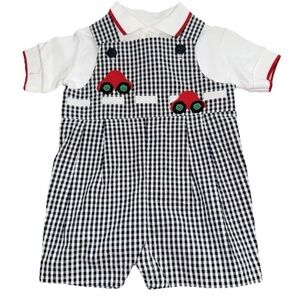 Eisman Smocked 6M 2 Piece Shorts Outfit Cars Gingham Embroidered Classic Vtg?